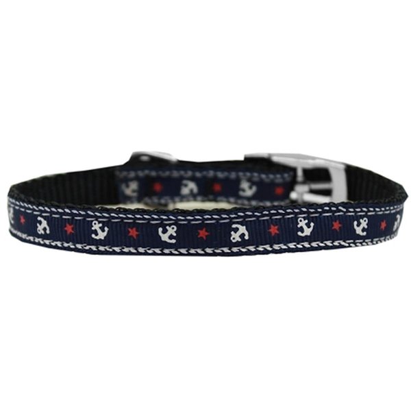 Pet Pal Anchors Nylon Dog Collar with Classic Buckle 0.37 in.Blue Size 12 PE822965